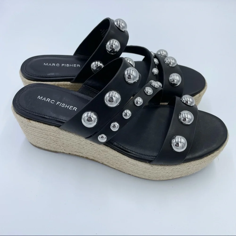 Marc Fisher Jalyn Platform Espadrilles Sandals Black Sz 9